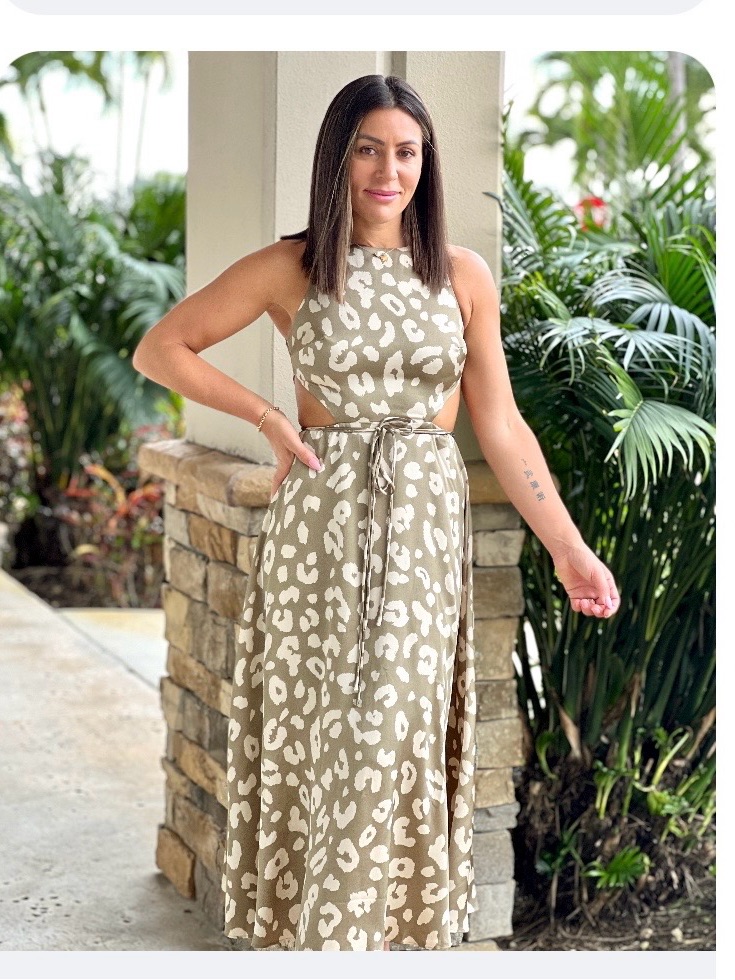 Sleeveless Cutout Leopard-Print Maxi Dress In Olive